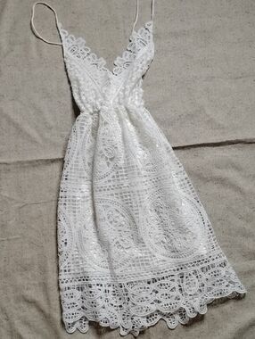 White Lace Spaghetti-Strap Dress